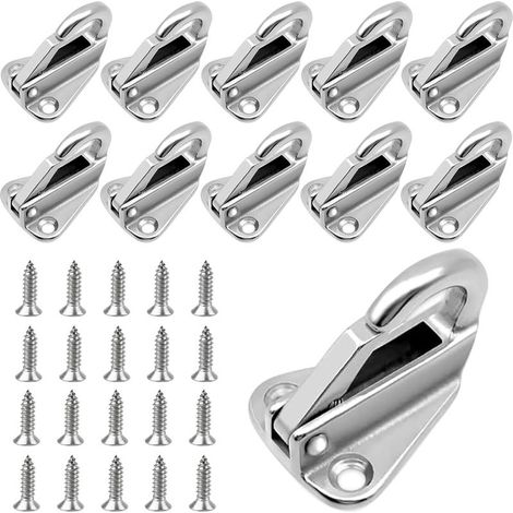 Lot de 10 crochets de fixation de bâche en acier inoxydable avec 20 vis, crochets métal pour filets de remorque et de sécurité (1/5)