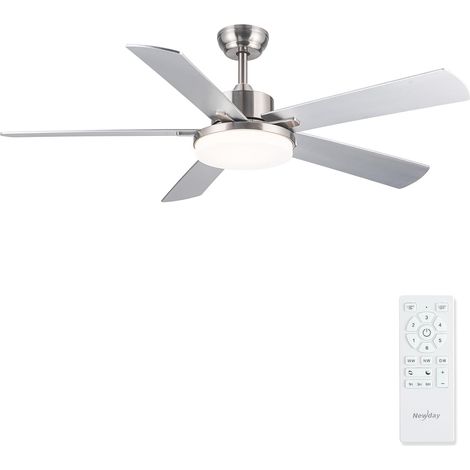 Ventilador de techo de 132 cm con luces plateadas, bombilla regulable y mando a distancia, silencioso, ideal para dormitorio. Ventilador de techo con 5 aspas reversibles para salón o patio. (1/5)