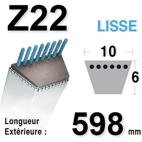 Courroie Lisse Série Z (section 10x6mm) Longueur Ext: 598mm.