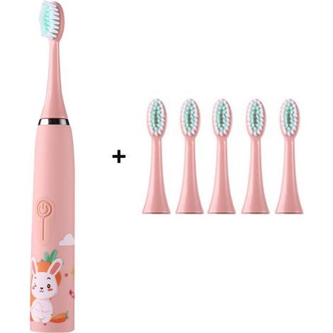 Brosse à dents électrique rechargeable pour enfants, 4 modes avec mémoire, nettoyage facile et ludique, étanche IPX7, minuteur 2 minutes, 6 têtes de brosse incluses (1/4)
