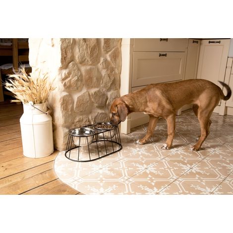 WONDERMAKE Design Hundenapf erhht fr mittelgroe / groe Hunde mit  Stnder, Futternapf Hund Futterstation rutschfest aus Edelstahl, Fressnapf  2er Set 2 Npfe doppelt, 47x26,5x17 cm, silber schwarz
