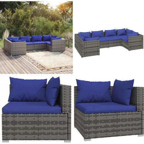 Set Divani da Giardino 6 pz con Cuscini in Polyrattan Grigio - Divano angolare - Divano centrale
