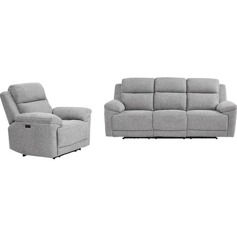 Divano 3 posti e poltrona relax elettrica in tessuto melange grigio - KELUNO (1/5)