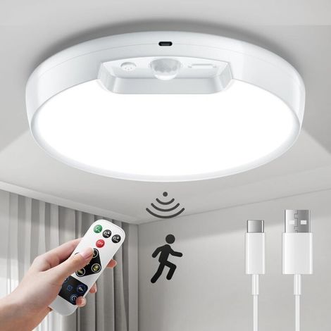Neuere LED-Deckenleuchte 2025 mit Bewegungsmelder, kabellose Deckenleuchte mit Fernbedienung, wiederaufladbarer 8000-mAh-Akku, geeignet für Dusche, Badezimmer, Garage und Treppenhaus (1/5)