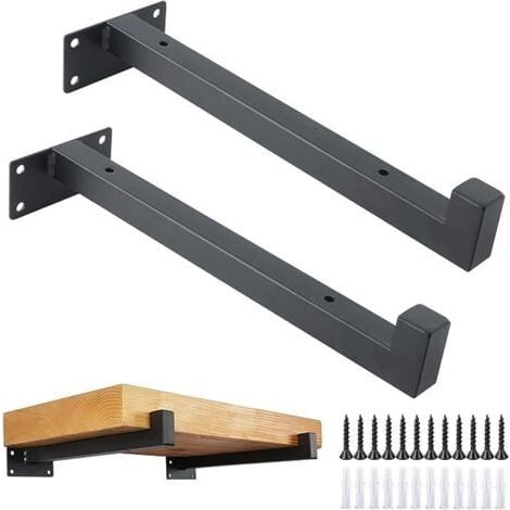Lot de 2 supports d'étagère carrés flottants industriels noirs de 25 cm à fixation murale rétro (noir) (1/5)
