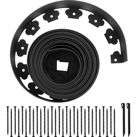 Mophorn Borde de Jardín de Plástico, 10 m x 10 cm, con 30 Clavos y 2 Estacas de Tierra, Ideal para Delimitar Parterres, Pavimentos y Caminos de Grava, Color Negro