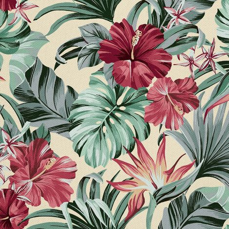 Tissu d'extérieur décoratif Oxford - Motif hibiscus sur feuilles (1/5)
