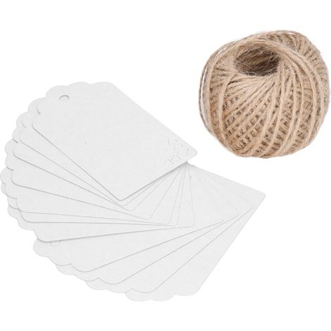 100 étiquettes cadeaux double face en papier kraft, avec 30 m de ficelle de jute, pour vêtements, loisirs créatifs, mariages, Noël et Thanksgiving (blanc). (1/5)