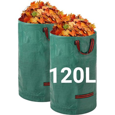 Sacs à Déchets de Jardin Robustes 120Lx2 Sacs de Jardin Réutilisables avec Poignées Pliables et Réutilisables Tissu Industriel pour Feuilles Déchets Débris (1/5)