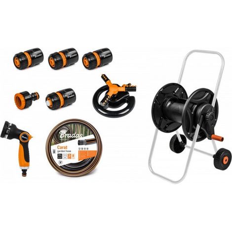 Kit dévidoir avec tuyau arrosage 1/2" BLACK LINE 20m + arroseur (1/3)