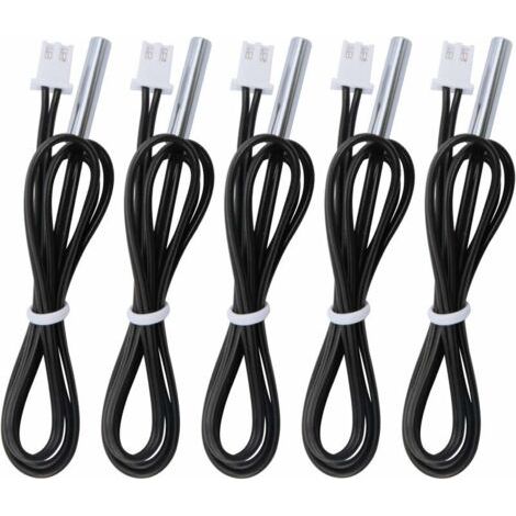 5 pièces Sonde de température 10k B3950, Capteur de température -25 à 125 degrés Celsius, 0,5 mètre sonde de capteur de température NTC Sensible en Acier Inoxydable de 1,64 Pieds