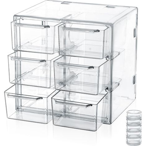 Caja apilable de 6 cajones (12×10×12 cm), organizador de acrílico para joyas, anillos, collares y maquillaje.