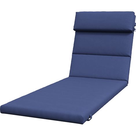 Coussin de bain de soleil en coton 196 x 63 x 6 cm avec tissu déperlant, coussin d'assise et de dossier, bleu foncé (1/5)
