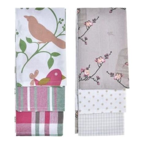 Set von Tüchern DKD Home Decor Blumen Vögel (2 Einheiten) (60 x 0 5 x 40 cm)