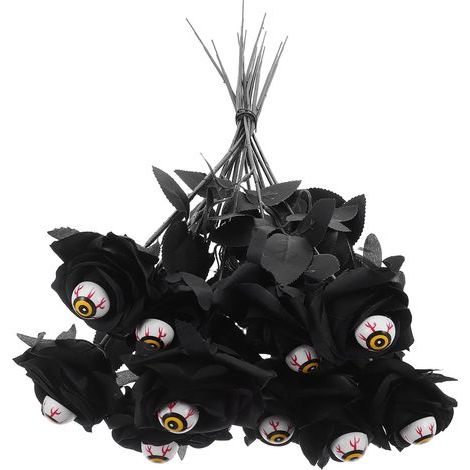Lot de 12 Roses Artificielles d'halloween Noires avec Yeux Décoratifs en Tissu Fleurs Effrayantes Résistantes à la Décoloration pour Décoration Intérieure et Extérieure de Fête (1/5)