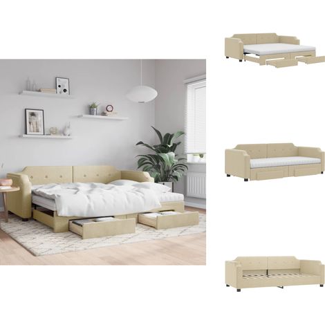 Tagesbett Ausziehbar mit Schubladen Creme 80x200 cm Stoff - Sofa - Schlafsofa - Gästebett - Tagesbett - Doppelbett (1/5)