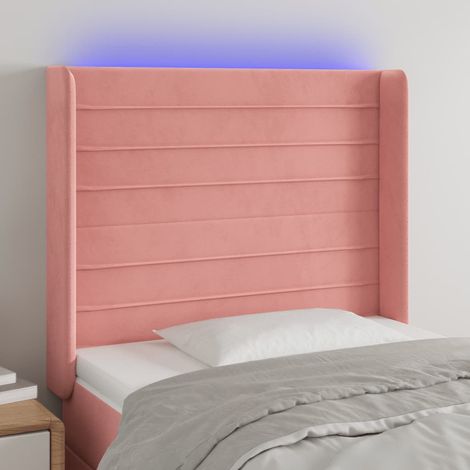 Tête de lit à LED Style Classique Armoire de lit - Rose 103x16x118/128 cm Velours BV342858 - BonneVie (1/5)