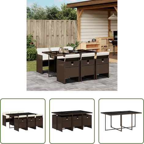 Chaises de jardin - Ensemble à manger de jardin et coussins 7 pcs marron rotin (1/5)