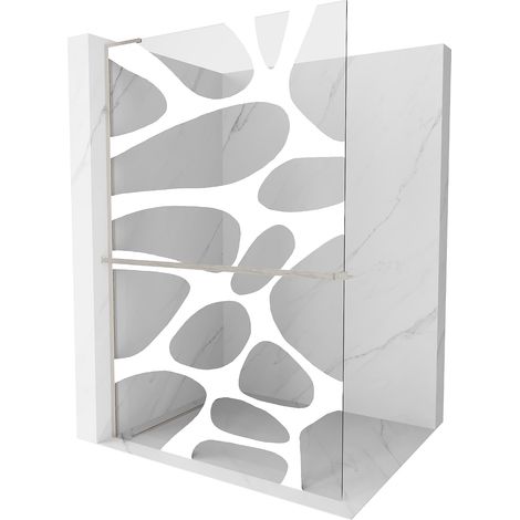 Mexen Kioto+ L Duschwand mit Regal Walk-in 80 x 200 cm, weißes Muster, gebürstetes Nickel - 800-080-