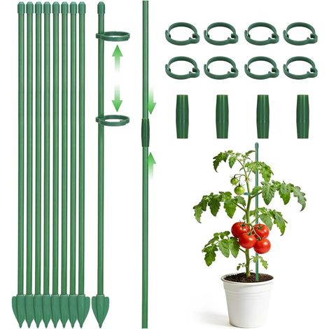 KINGLAKE 8 Pieces 40cm Tuteurs pour Plantes, Réglables Tuteur Orchidée, Tuteur Plante Interieur avec Plantes Clips & Connecteur, pour Fixation de Orchidées, Pivoines, Tuteur Plante Grimpantes (1/5)