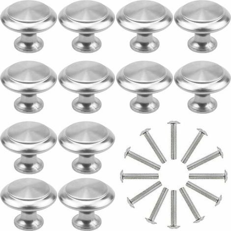 12PCS Argent Tiroir de Porte Poignée, 30mm Bouton de Meubles, Unique Trou Rond Boutons de Tiroir, Boutons de Porte, Poignées de Meuble pour Placard Armoire Cuisine, Chambre d'enfant-LIAIKI (1/5)