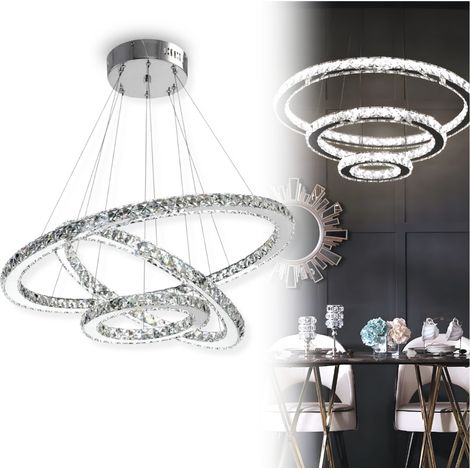 Lustre en cristal, suspension, plafonnier, miroir à trois anneaux, salon froid (1/5)