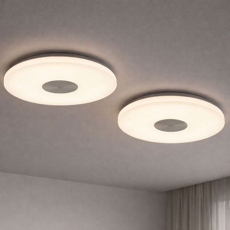 Deckenleuchte Deckenleuchten Wohnzimmer Deckenlampe LED in runder Form, Chrom mit Acrylschirm, 1x LED 18W 1260 lm warmweiß, 37,5 cm, 2er Set