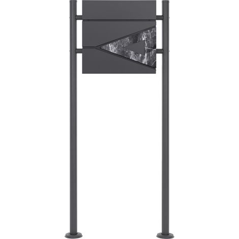 ECD-Germany Cassetta Postale da Esterno 37 x 36,5 x 11 cm in Acciaio Antracite/Marmo Nero Buca delle Lettere Moderna con Scomparto Porta Giornali Riviste incl. 2 Chiavi e Supporto Stand Piedistallo