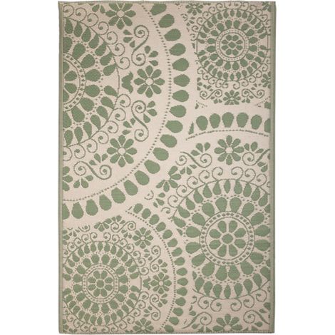 Tapis de jardin réversible imprimé rosaces – Vert/beige – Dimensions L 121 x P 182 cm – Matériau polypropylène – Perméable à l'eau – Best For Boots (1/2)