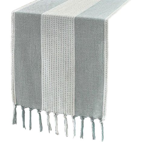 Chemin de table décoratif de 183 cm de long, style ferme, avec pompons, idéal pour la salle à manger, la chambre, un mariage ou toute autre occasion spéciale (bleu). (1/5)
