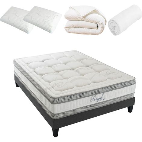 ROYAL 5 - Matelas mémoire de forme + sommier + accessoires Blanc 140x190 cm (1/5)