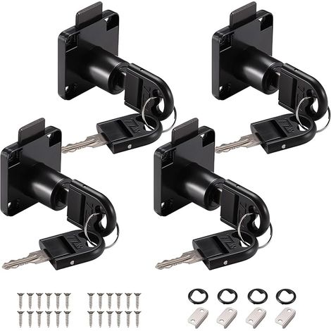 4 Pièces Serrures de Tiroir de Bureau, Verrou à Came de 22 mm, Serrure à Came avec clés Différentes, Serrure Meuble pour Meubles, Tiroir, Porte, Boîte aux Lettres, Armoire, Placard (Noir) (1/5)