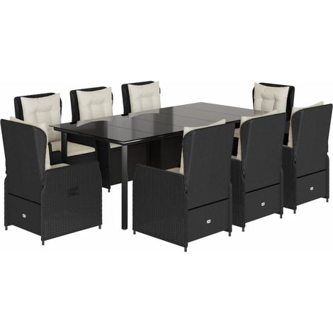 Maison Exclusive - 9-tlg. Garten-Essgruppe mit Kissen Schwarz Pol