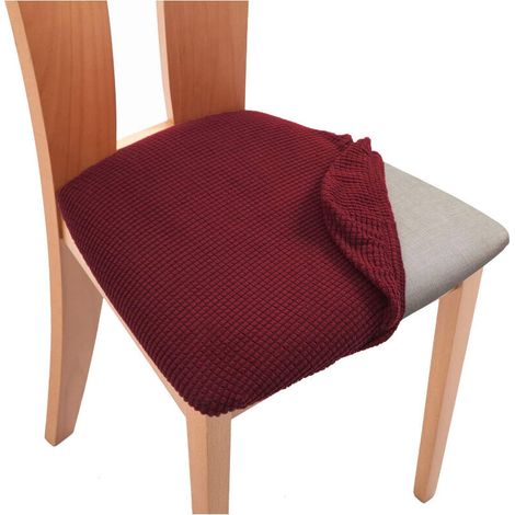 Housse de coussin de chaise de bureau à domicile, coussin de siège carré, housse anti-salissure, housse de chaise incurvée élastique, housse de tabouret, housse fendue-rouge (1/5)