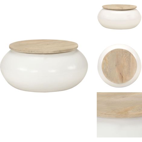 Table basse blanc 51x51x27 cm bois de manguier massif - Table Basse - Table D'appoint - Mobilier Salon - Bois De Manguier - Design Moderne (1/5)