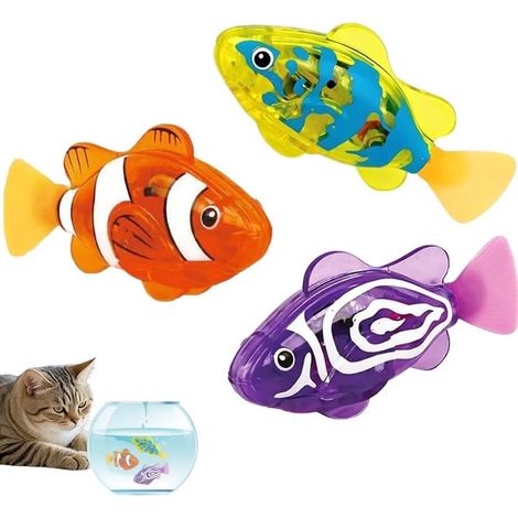 Set of 3 LED Swimming Robot Fish with Automatic Water Sensor, Plastic Simulation Model for Cats and Dogs, Aquarium Decoration, Yellow, Purple and Orange (1/5)