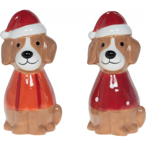 Amadeus - Coffret sel + poivre chien Noël H9 cm en céramique (1/4)