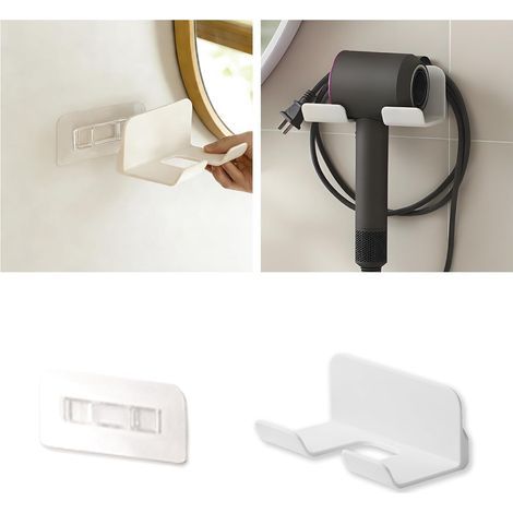 Kit Combo Support de Sèche-Cheveux Sans Perçage + Bandes Adhésives de Rechange (1/5)