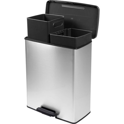 [GEBRAUCHT] B-Ware Curver Mülleimer Deco Bin Slim 52l Abfallbehälter Hygienisch Silber Schwarz (1/2)
