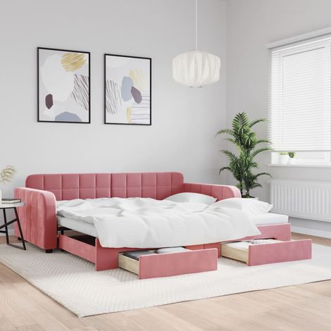 Sofá cama nido con cajones terciopelo rosa 100x200 cm (1/5)