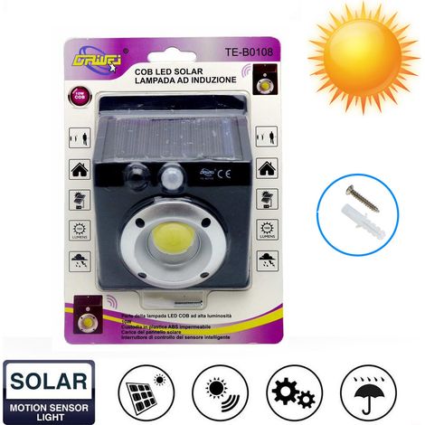 FARO LUCE FARETTO ESTERNO 10W ENERGIA SOLARE 16 LED COB SENSORE MOVIMENTO TE0108
