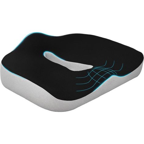 Coussin de siège noir en mousse à mémoire de forme antidérapant, pour chaise et fauteuil roulant, confort (1/5)