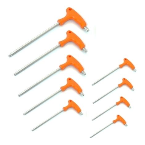 Set cacciaviti/giraviti 9 pezzi impronta doppia  torx/torx forati impugnatura a T