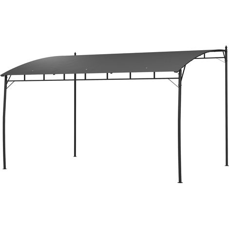 Pergola Gazebo con 3 Fori di Drenaggio 400x296x200/262 cm in Metallo e Poliestere Grigio Scuro (1/5)