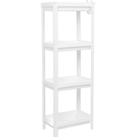 Tour d'étagères sur pied en plastique pour salle de bain, système de rangement multifonctionnel pour salon, chambre et cuisine, blanc, 4 niveaux (1/5)
