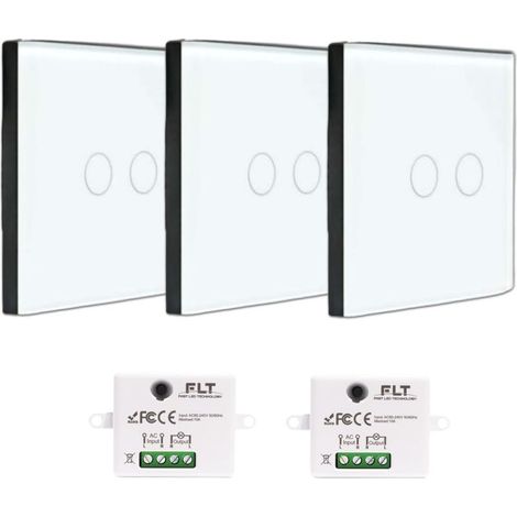 Kit interrupteur sans fil tactile prêt à poser – 3 interrupteurs double allumage silencieux – 2 mini modules radio encastrables (1/5)