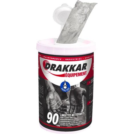 Lingettes nettoyantes mains 310x270mm - pot distributeur de 90 lingettes DRAKKAR - 14355 (1/2)