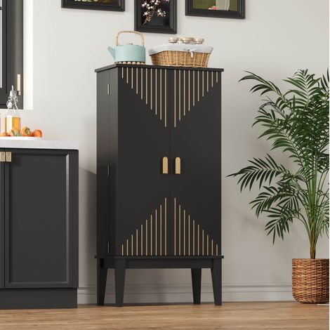Buffet 120x59x30 cm en MDF noir, avec rangement gain de place pour cuisine FloraGrace (1/5)
