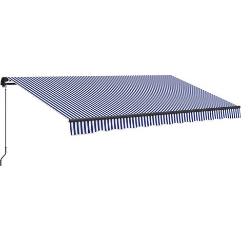 Store Banne de Terrasse Manuel 400x300 cm Toile Rayée Bleu et Blanc Auvent Extérieur avec Manivelle Protection Solaire et Pluie (1/5)