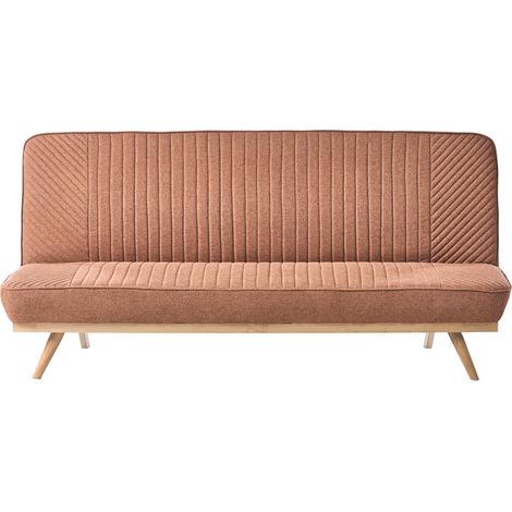 Sofá cama moderno de tela sin reposabrazos 2 plazas asiento y respaldo con costuras patas de metal acabado en madera marrón dorado Kalfafel (1/5)